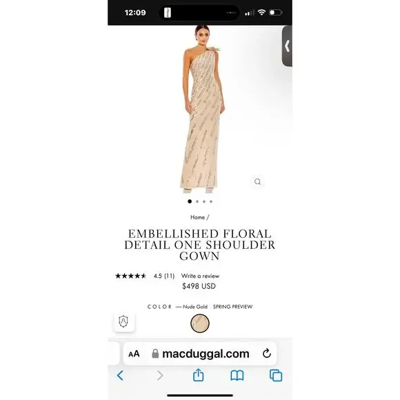 MAC DUGGALGold Embellished Floral Detail One Shoulder Gown Size 8 NWT